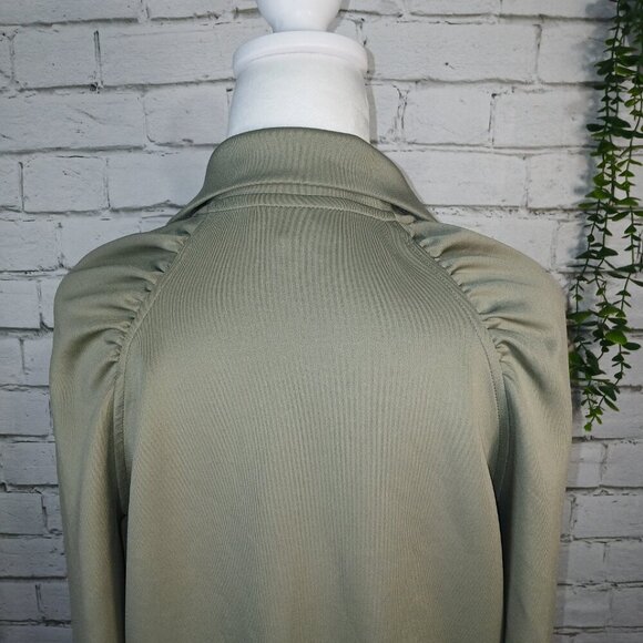 WOMENS DKNY OLIVE ZIP UP JACKET,  SHOULDERS ARE GATHERED, CUFFED SLEEVES SIZE S - Picture 10 of 10
